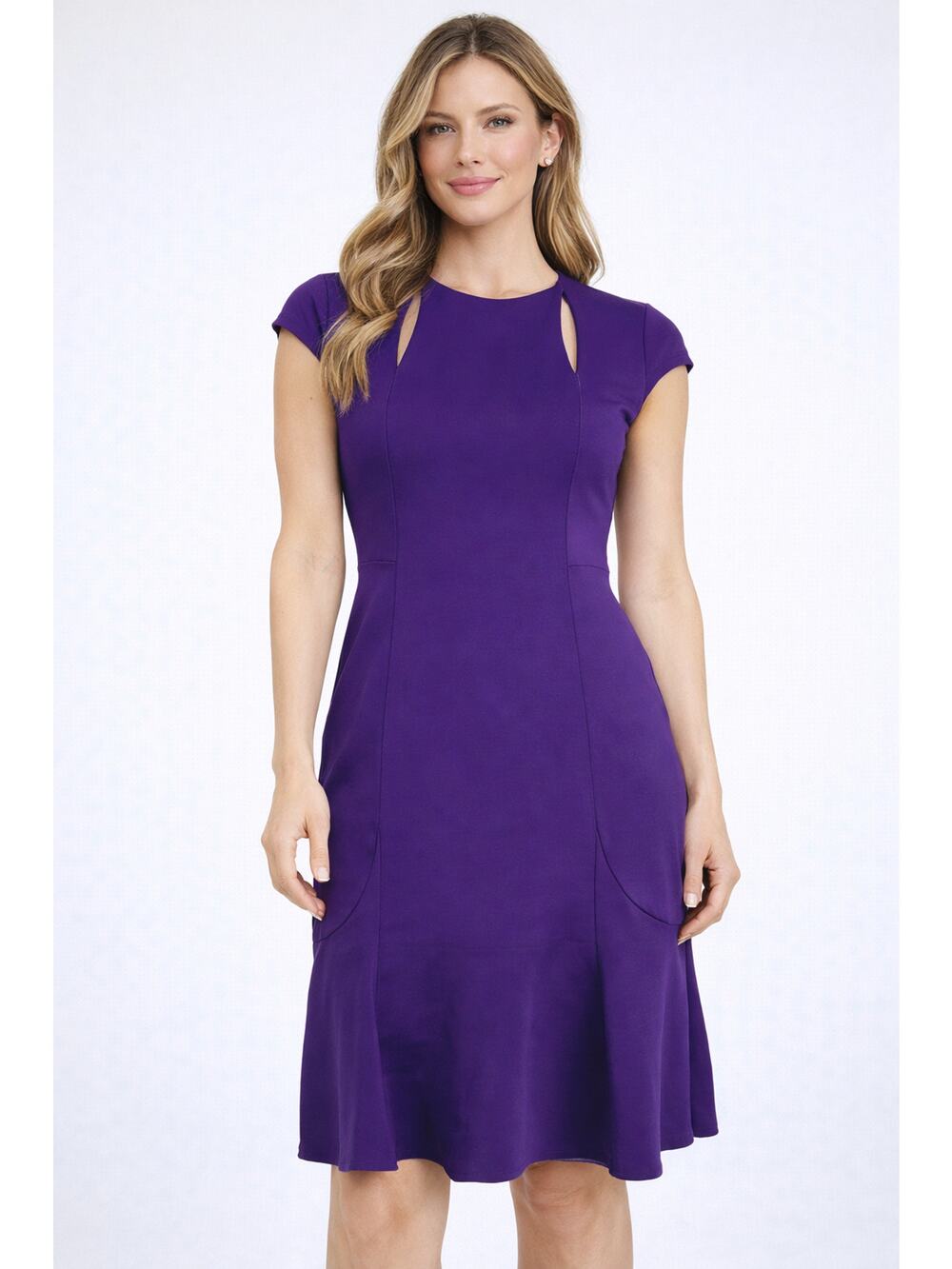 Akris Punto Jersey Cut Out Sheath Dress Womens Size 4 Purple Short Sleeve